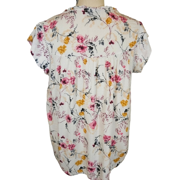 Buffalo David Bitton Floral Blouse, Capped Sleeves, Small - Picture 5 of 13